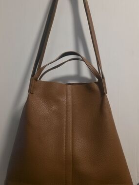 All Saints Cognac Pebbled Leather Tote